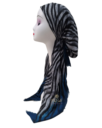 Lizi Headwear Grey/Teal Zebra Print Pre-Tied Bandanna myselflingerie.com